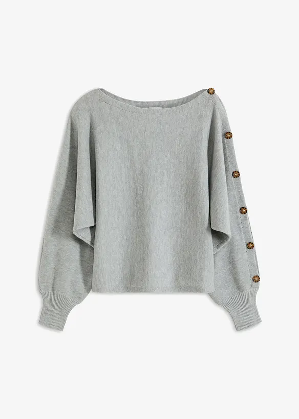 Pullover mit Knopfdetails in grau von vorne - bonprix Pullover mit Knopfdetails in grau von vorne - bonprix