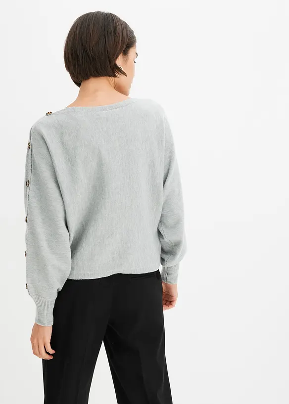 Pullover mit Knopfdetails in grau von hinten (im Anschnitt) - bonprix Pullover mit Knopfdetails in grau von hinten (im Anschnitt) - bonprix