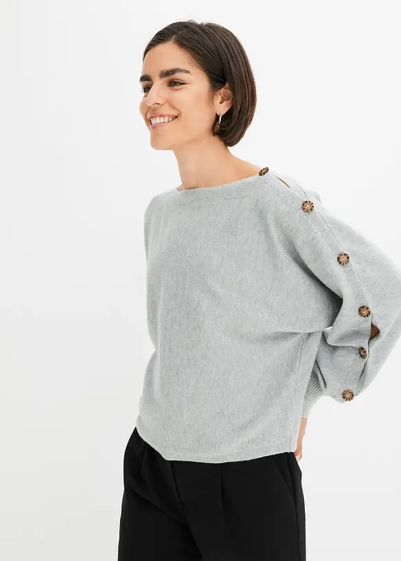 Pullover mit Knopfdetails in grau von vorne (im Anschnitt) - bonprix Pullover mit Knopfdetails in grau von vorne (im Anschnitt) - bonprix