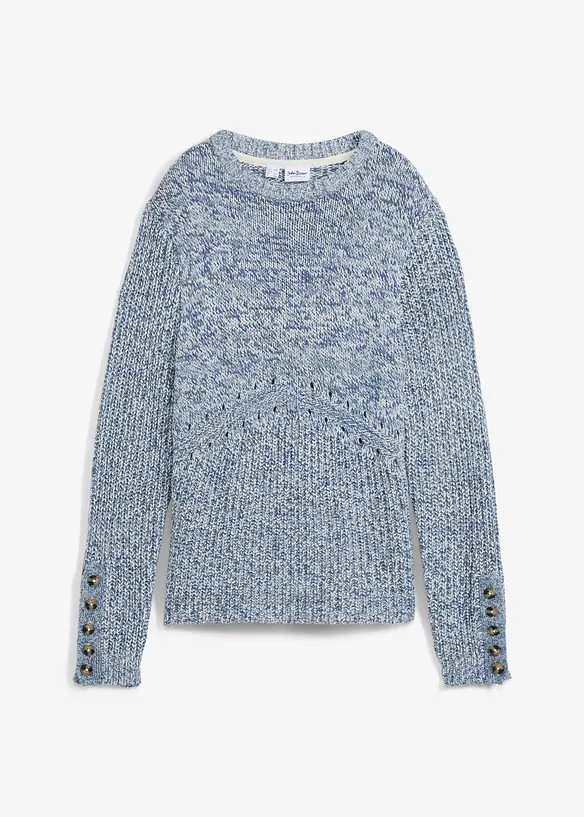 Strick-Pullover mit Knopfdetails in blau von vorne - bonprix