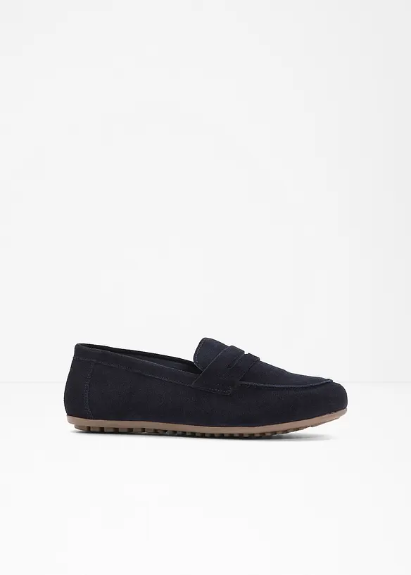 Loafer aus Veloursleder in blau von vorne - bonprix