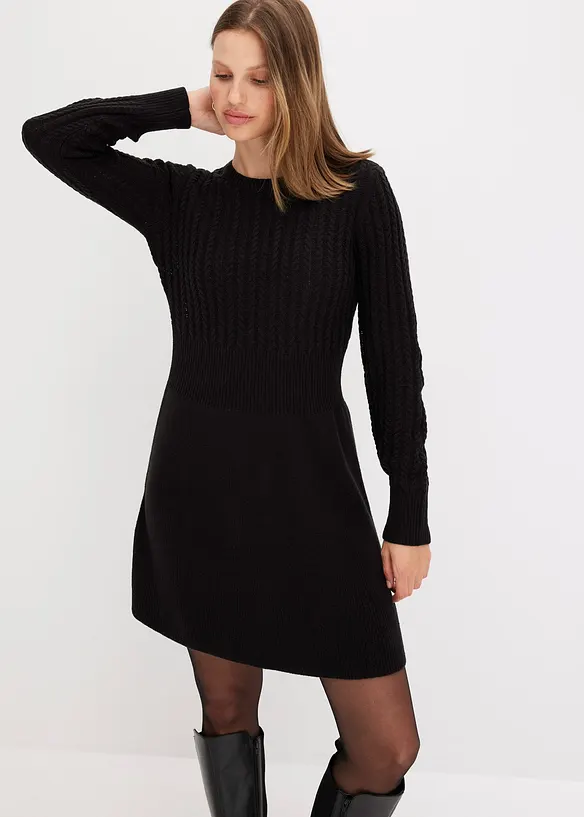 Strickkleid in schwarz von vorne (Totalaufnahme) - bonprix