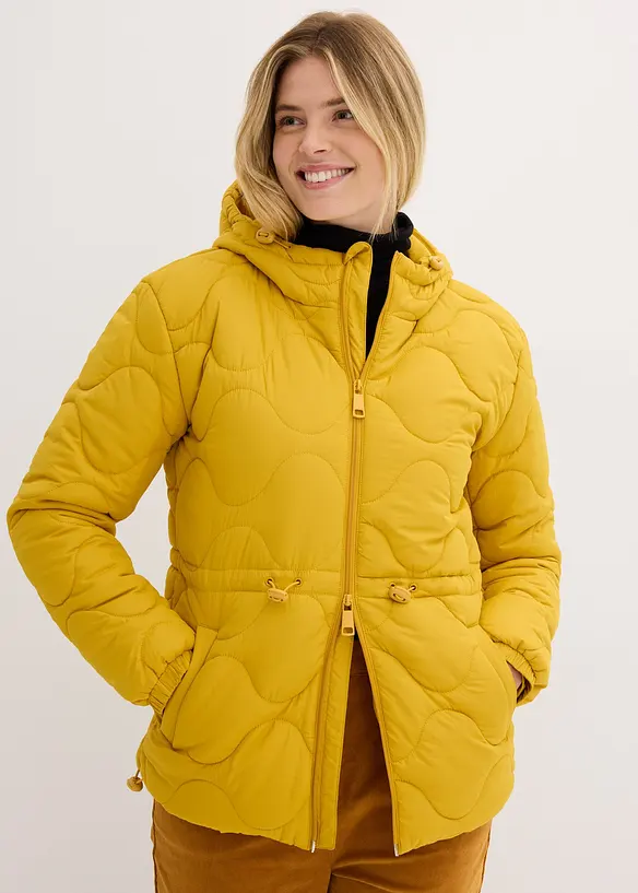 Steppjacke mit Kapuze in gelb von vorne (im Anschnitt) - bonprix