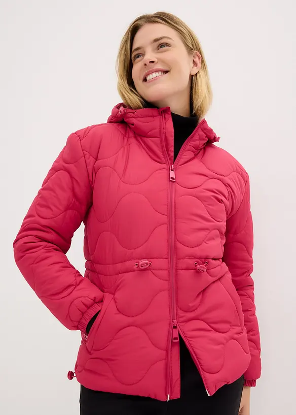 Steppjacke mit Kapuze in pink von vorne (im Anschnitt) - bonprix