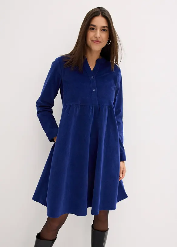Cord-Kleid aus elastischem Baumwoll-Mix in blau von vorne (Totalaufnahme) - bonprix Cord-Kleid aus elastischem Baumwoll-Mix in blau von vorne (Totalaufnahme) - bonprix