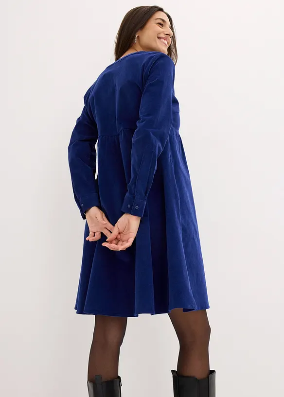 Cord-Kleid aus elastischem Baumwoll-Mix in blau von hinten (Totalaufnahme) - bonprix Cord-Kleid aus elastischem Baumwoll-Mix in blau von hinten (Totalaufnahme) - bonprix