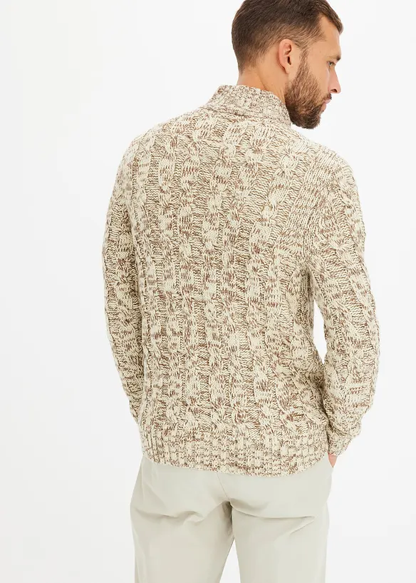Melierter Troyer mit  Zopfmuster in beige von hinten (im Anschnitt) - bonprix