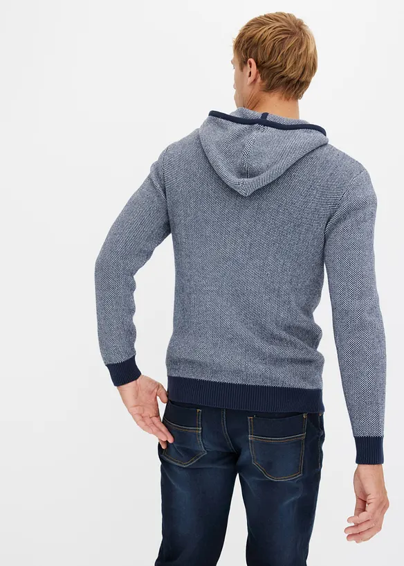 Strickjacke mit Kapuze aus reiner Baumwolle in blau von hinten (im Anschnitt) - bonprix