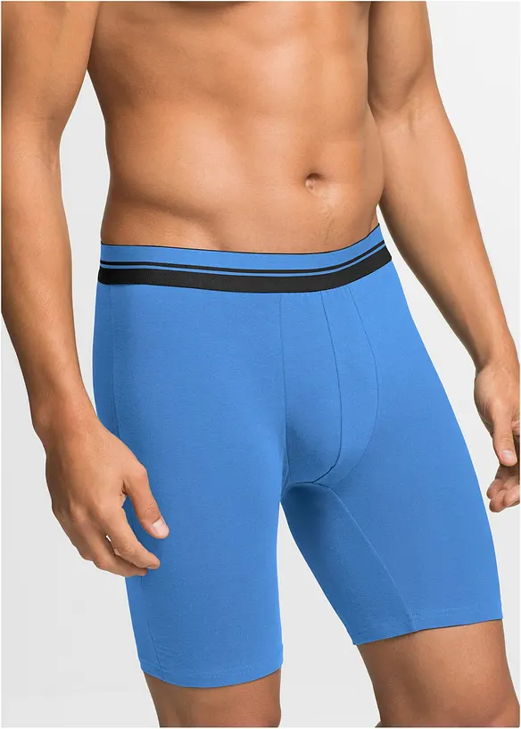 Lange Boxershorts eng mit Baumwolle (2er Pack) in blau von vorne - bonprix