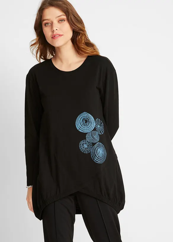 Longshirt aus reiner Baumwolle in schwarz von vorne (im Anschnitt) - bonprix