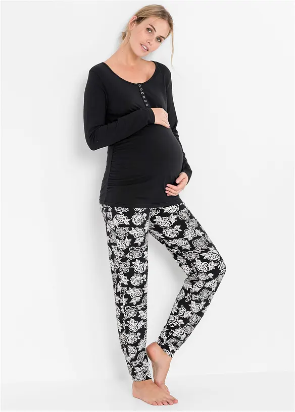 Still-Pyjama mit Bio-Baumwolle in schwarz von vorne (Totalaufnahme) - bonprix