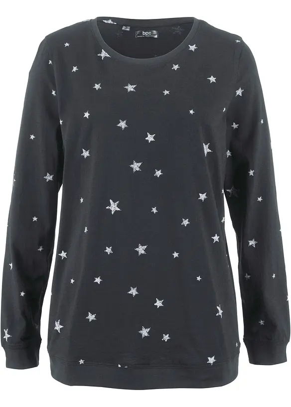 Bedrucktes Langarmshirt aus Baumwolle in schwarz von vorne - bonprix Bedrucktes Langarmshirt aus Baumwolle in schwarz von vorne - bonprix