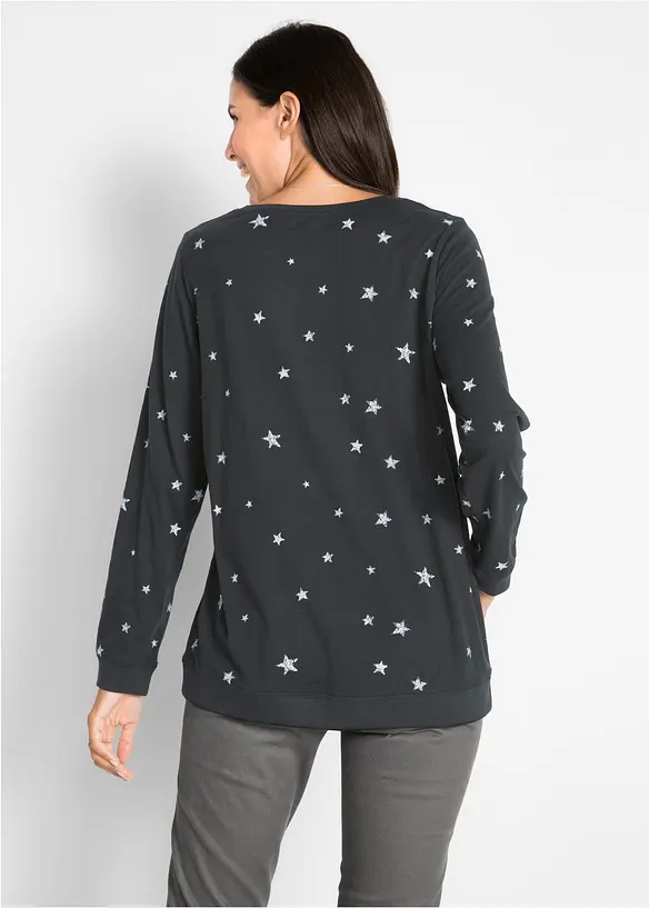 Bedrucktes Langarmshirt aus Baumwolle in schwarz von hinten (im Anschnitt) - bonprix Bedrucktes Langarmshirt aus Baumwolle in schwarz von hinten (im Anschnitt) - bonprix