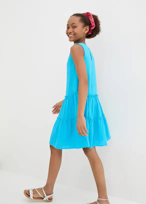 Kleid aus luftigem Musselin in blau von hinten (Totalaufnahme) - bonprix