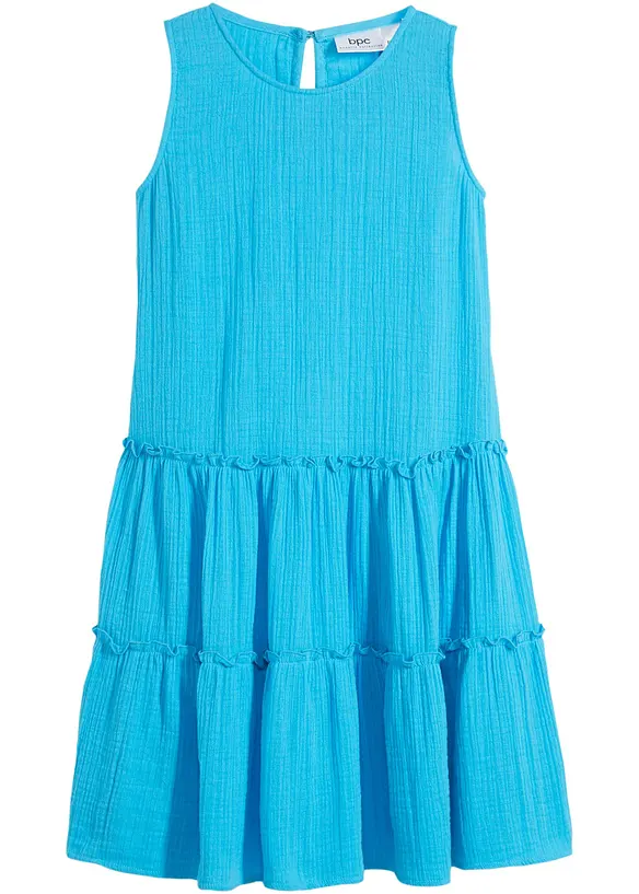 Kleid aus luftigem Musselin in blau von vorne - bonprix