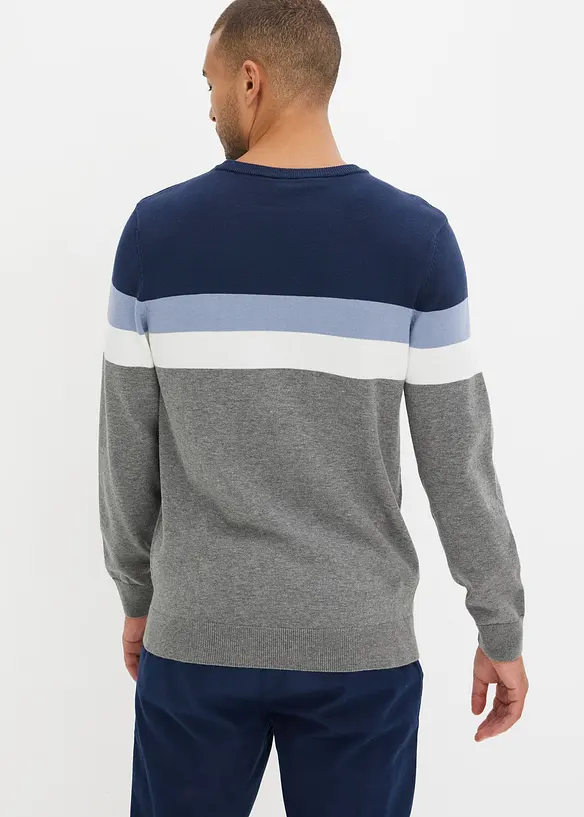 Feinstrickpullover mit reiner Baumwolle in blau von hinten (im Anschnitt) - bonprix
