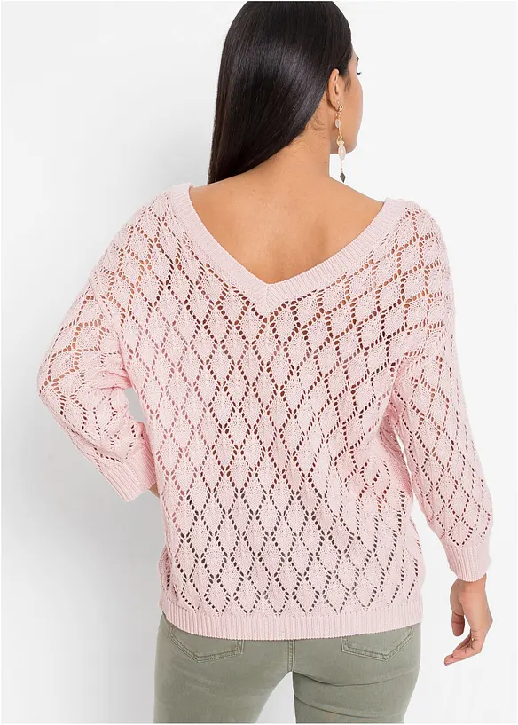 Ajour-Pullover in rosa von hinten (im Anschnitt) - bonprix