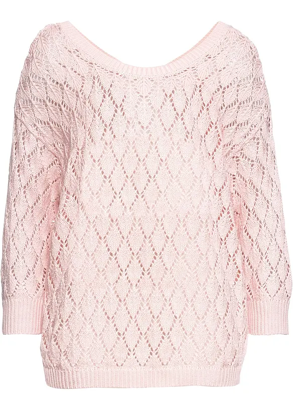 Ajour-Pullover in rosa von vorne - bonprix