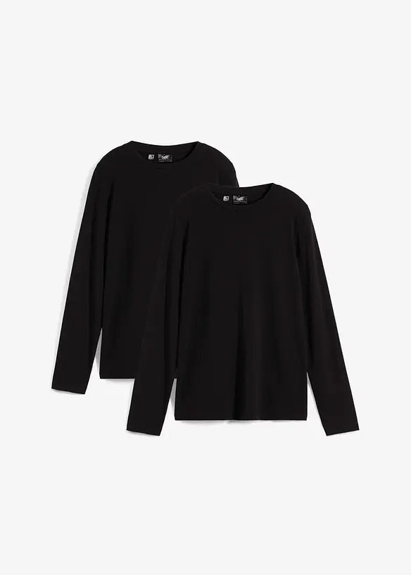 Slim-Fit Shirt mit reiner Bio-Baumwolle (2er Pack) in schwarz von vorne - bonprix Slim-Fit Shirt mit reiner Bio-Baumwolle (2er Pack) in schwarz von vorne - bonprix