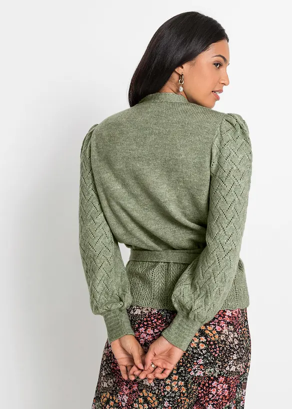 Wickelpullover mit Puffärmeln in grün von hinten (im Anschnitt) - bonprix