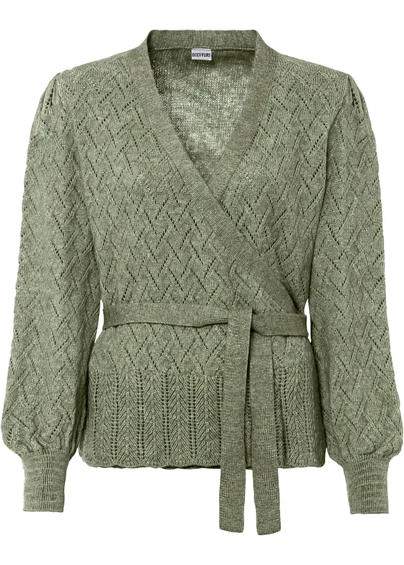 Wickelpullover mit Puffärmeln in grün von vorne - bonprix