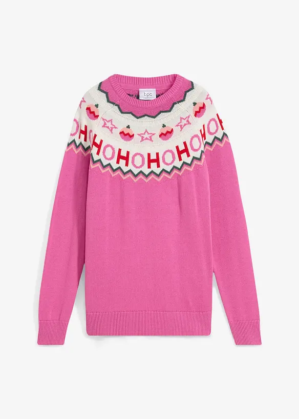 Pullover mit Weihnachtsmotiv in pink von vorne - bonprix