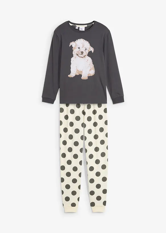 Pyjama aus reiner Bio-Baumwolle  (2-tlg. Set) in grau von vorne - bonprix