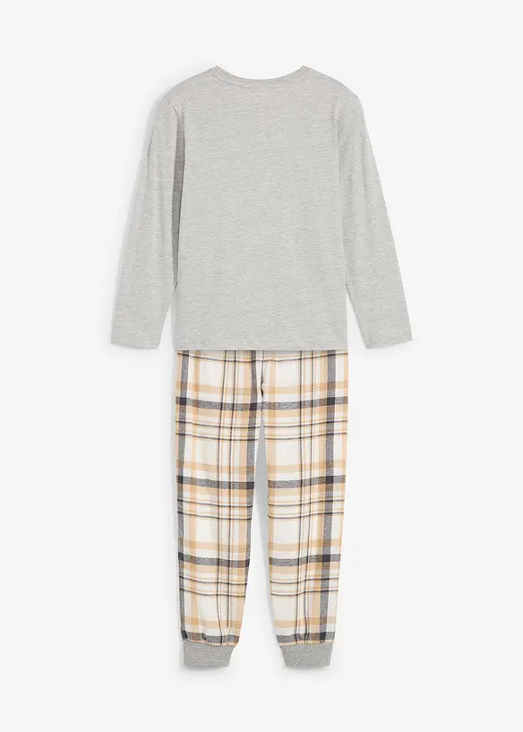 Kinder Pyjama mit Flanellhose  (2-tlg. Set) in beige von hinten - bonprix