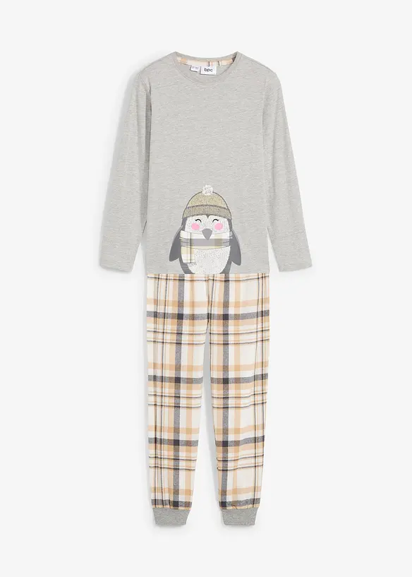 Kinder Pyjama mit Flanellhose  (2-tlg. Set) in beige von vorne - bonprix