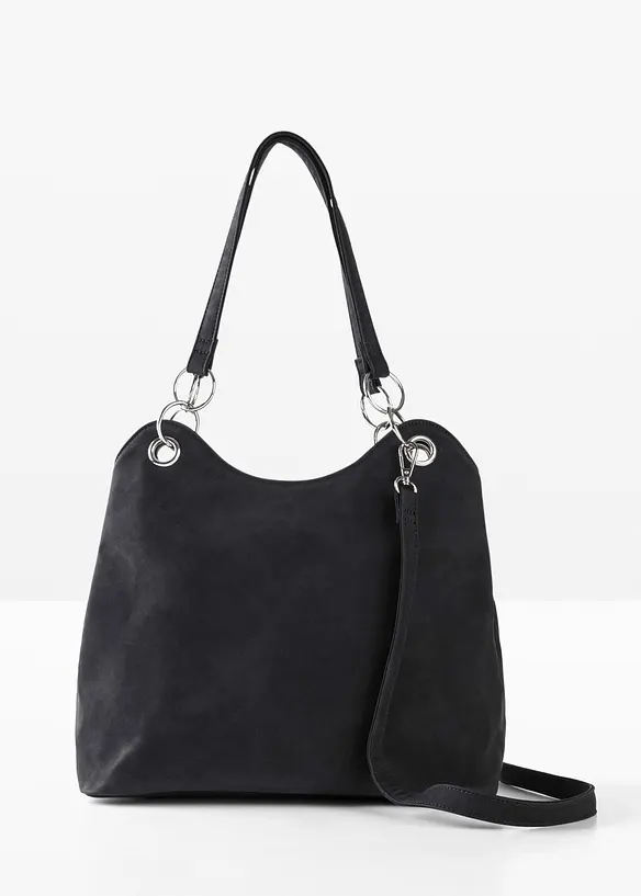 Handtasche in Velourslederoptik in schwarz von vorne - bonprix