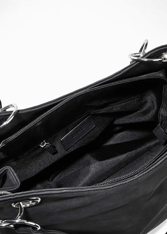 Handtasche in Velourslederoptik in schwarz geöffnet - bonprix