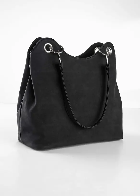 Handtasche in Velourslederoptik in schwarz von hinten - bonprix