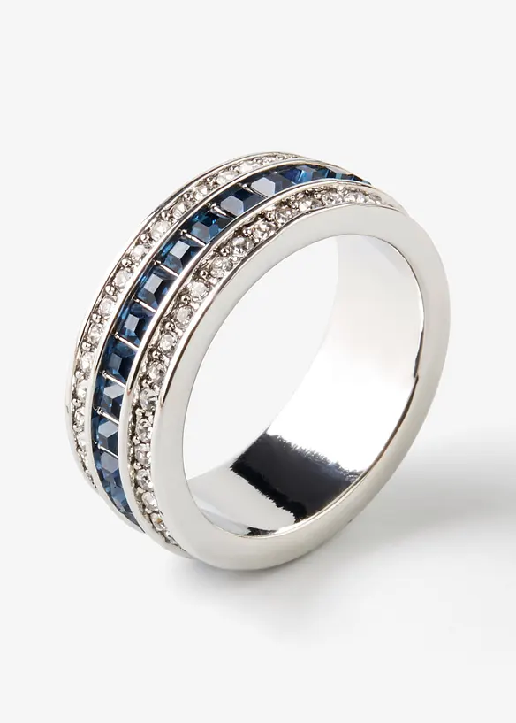 Ring veredelt mit Glaskristallsteinen in silber von vorne - bonprix
