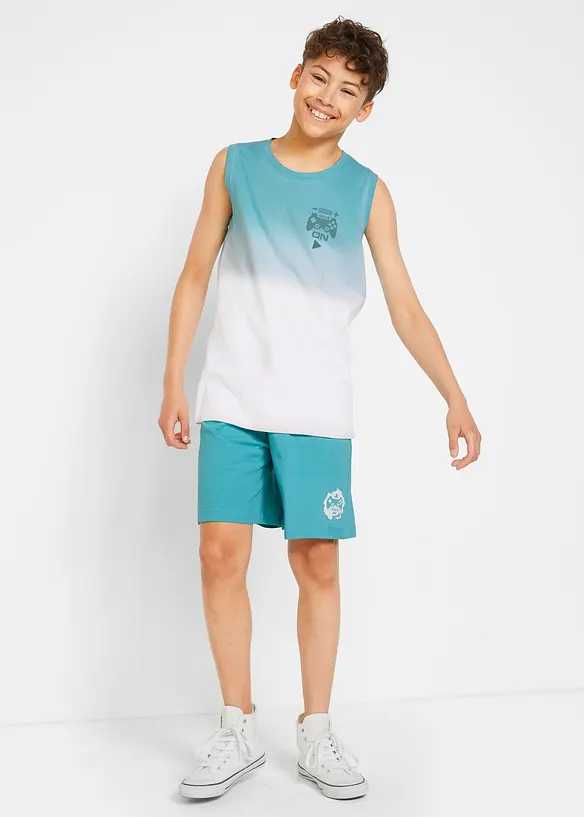 Tanktop und Jersey-Bermuda (2-tlg.Set) in blau von vorne (Totalaufnahme) - bonprix