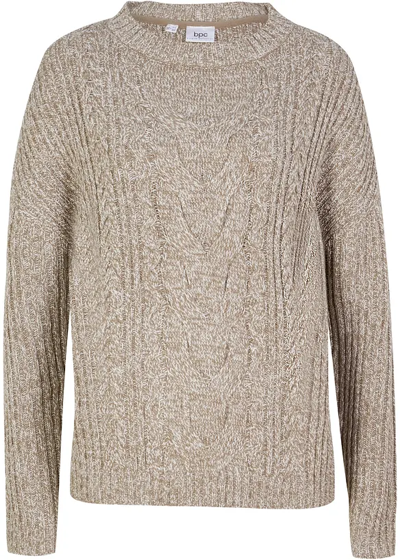 Pullover mit Zopfmuster in beige von vorne - bonprix