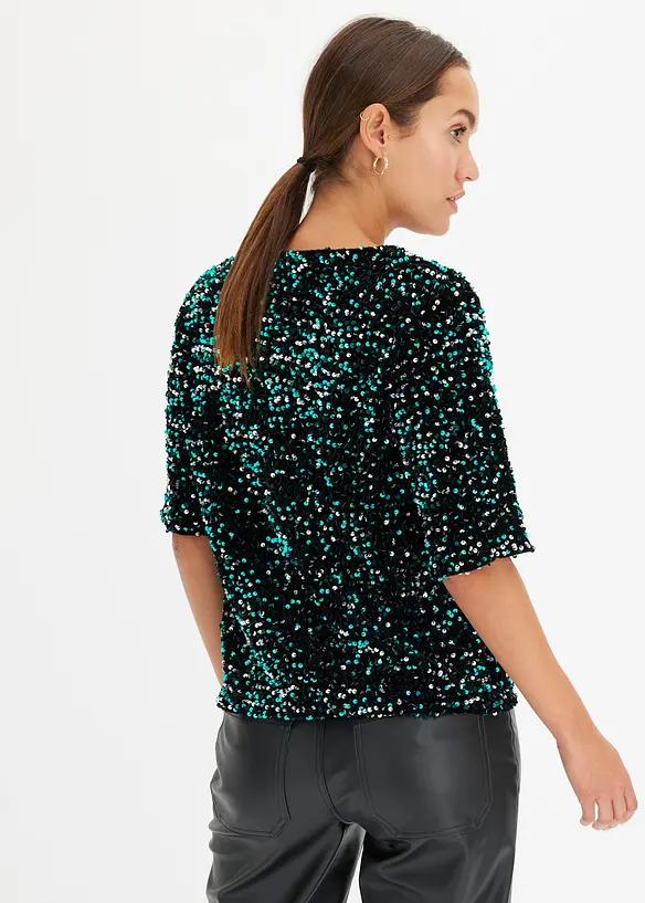 Pailletten-Shirt in schwarz von hinten (im Anschnitt) - bonprix