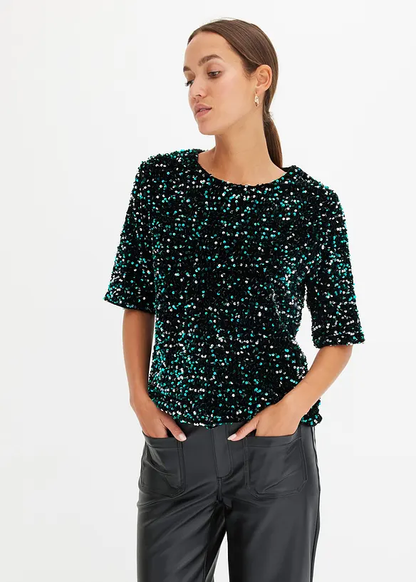 Pailletten-Shirt in schwarz von vorne (im Anschnitt) - bonprix