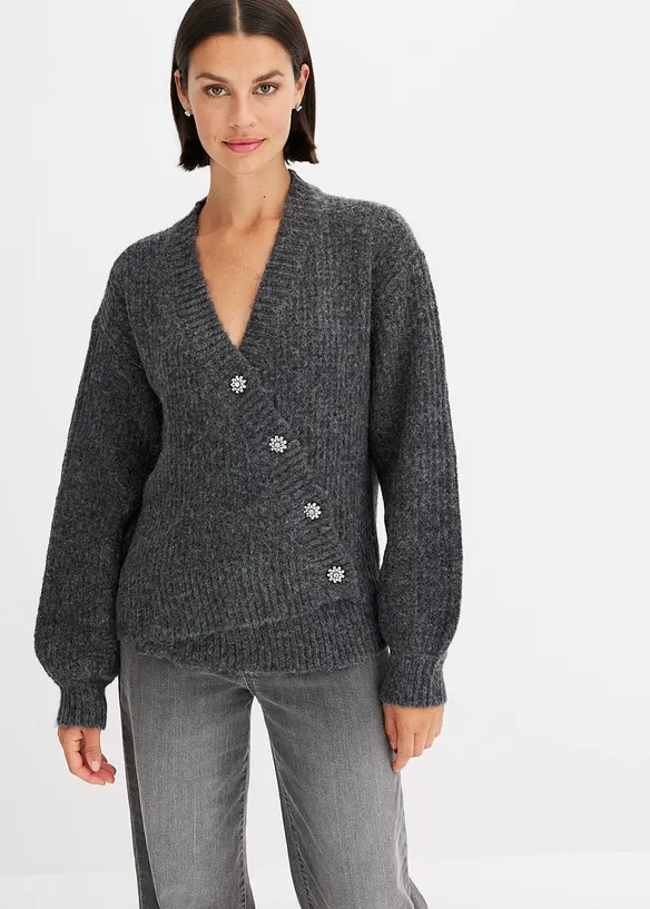 Grobstrickjacke aus weichem Wollmix in grau von vorne (im Anschnitt) - bonprix Grobstrickjacke aus weichem Wollmix in grau von vorne (im Anschnitt) - bonprix