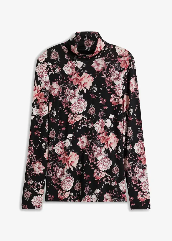 Langarmshirt aus softem Viskose-Mix in schwarz von vorne - bonprix