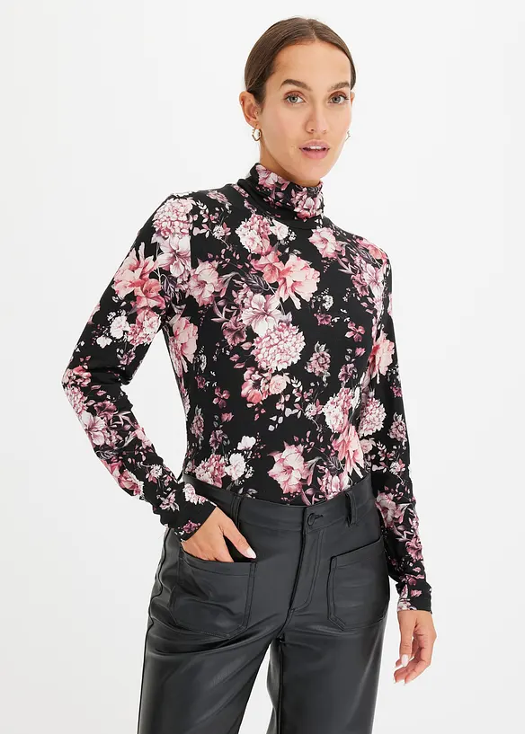 Langarmshirt aus softem Viskose-Mix in schwarz von vorne (im Anschnitt) - bonprix