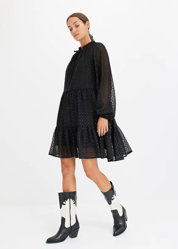 Tunika-Kleid mit Glitzereffekt in schwarz von vorne (Totalaufnahme) - bonprix