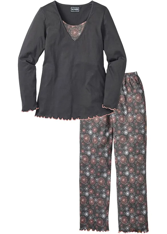Pyjama aus reiner Bio-Baumwolle in grau von vorne - bonprix