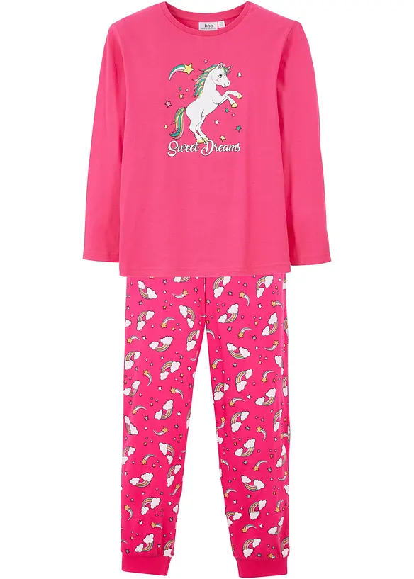 Pyjama aus reiner Bio-Baumwolle (2-tlg. Set) in pink von vorne - bonprix