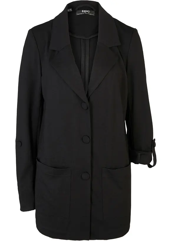 Langer Sweatblazer aus Punto di Roma in schwarz von vorne - bonprix