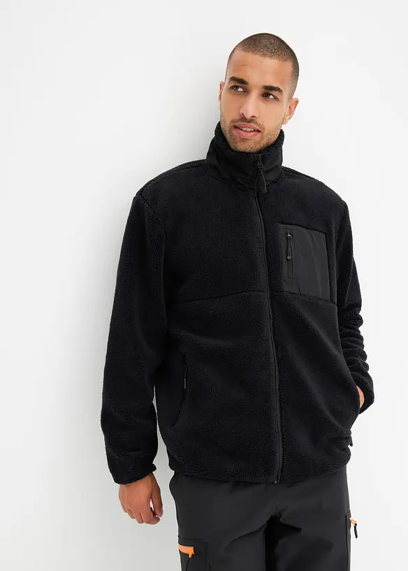 Teddy-Fleece Jacke in schwarz von vorne (im Anschnitt) - bonprix