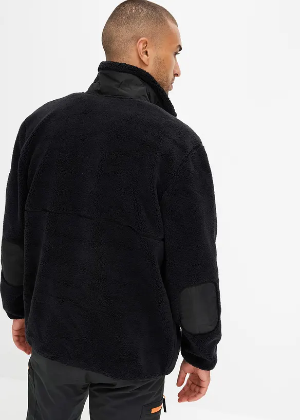 Teddy-Fleece Jacke in schwarz von hinten (im Anschnitt) - bonprix