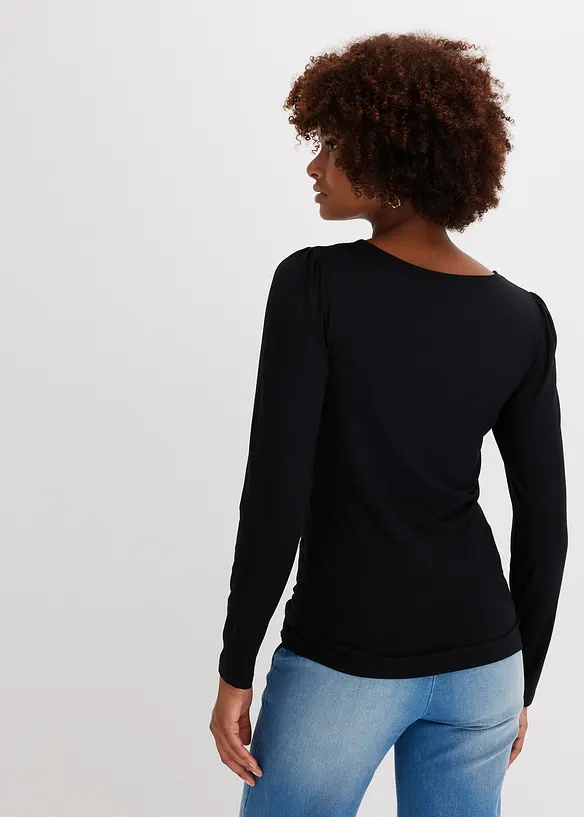 Langarmshirt mit Accessoire in schwarz von hinten (im Anschnitt) - bonprix