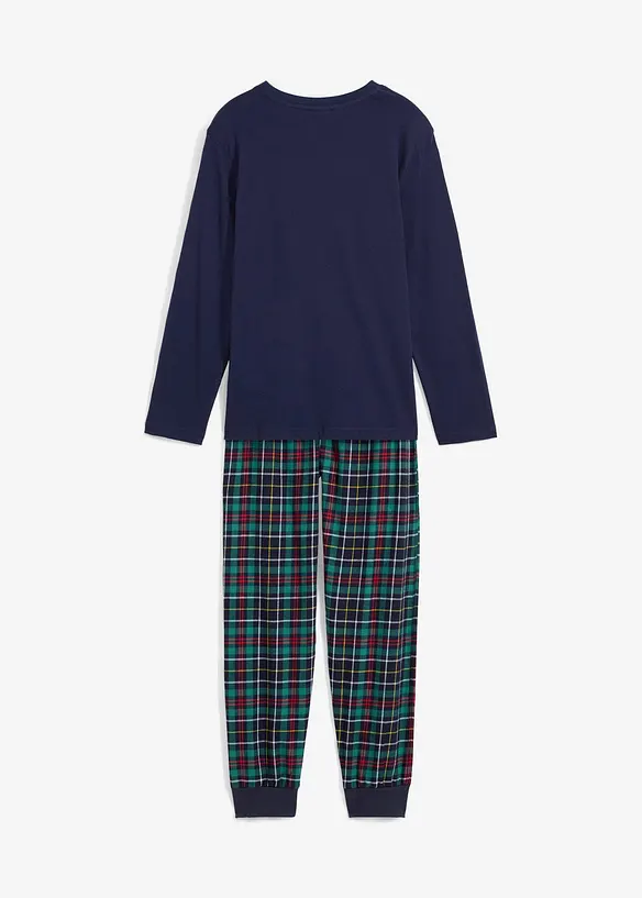 Pyjama mit Flanellhose und Bio-Baumwolle (2-tlg. Set) in blau von hinten - bonprix