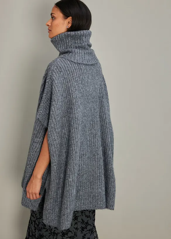 Poncho-Pullover mit Wollanteil in grau von hinten (im Anschnitt) - bonprix