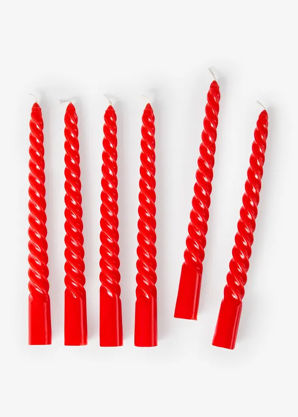 Stabkerzen in gedrehter Form (6er Pack) in rot von vorne - bonprix